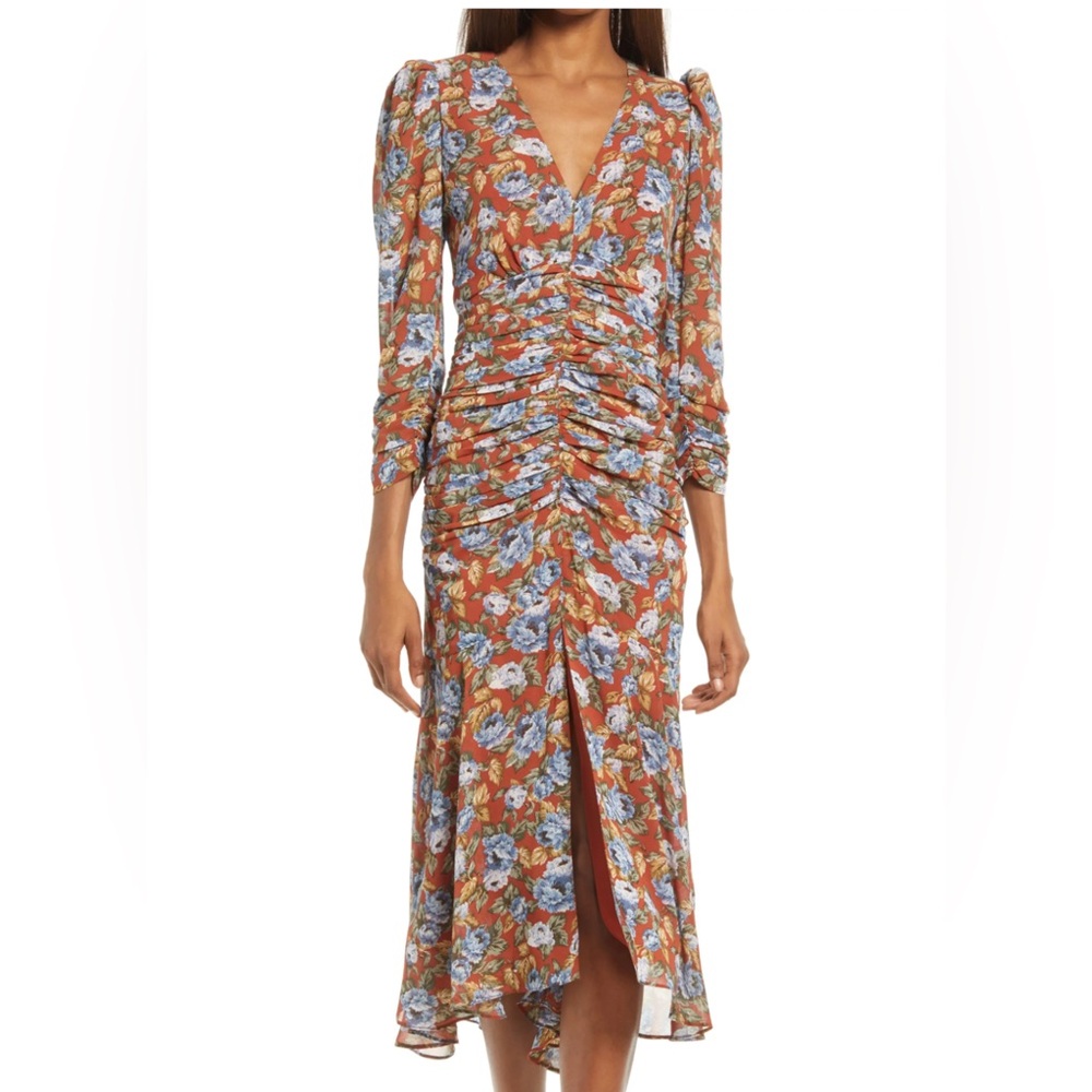 Floral Midi Dress with Ruched Detail